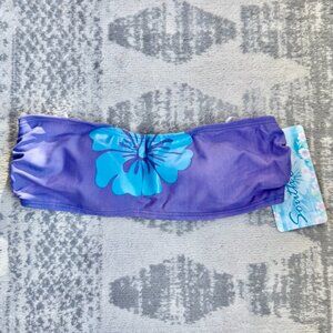 NWT Vintage Y2K 90s Purple with Blue Hibiscus Hawaiian Strapless Bikini Top